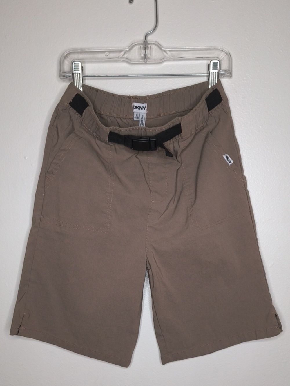 DKNY Youth Taupe/Brown Elastic Belted Athletic Shorts